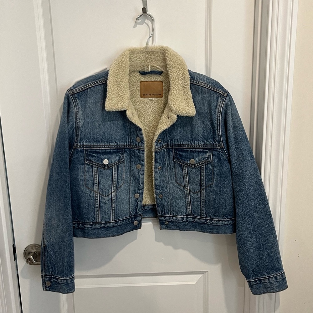 Aritzia Denim Forum Cropped Denim Sherpa Jacket